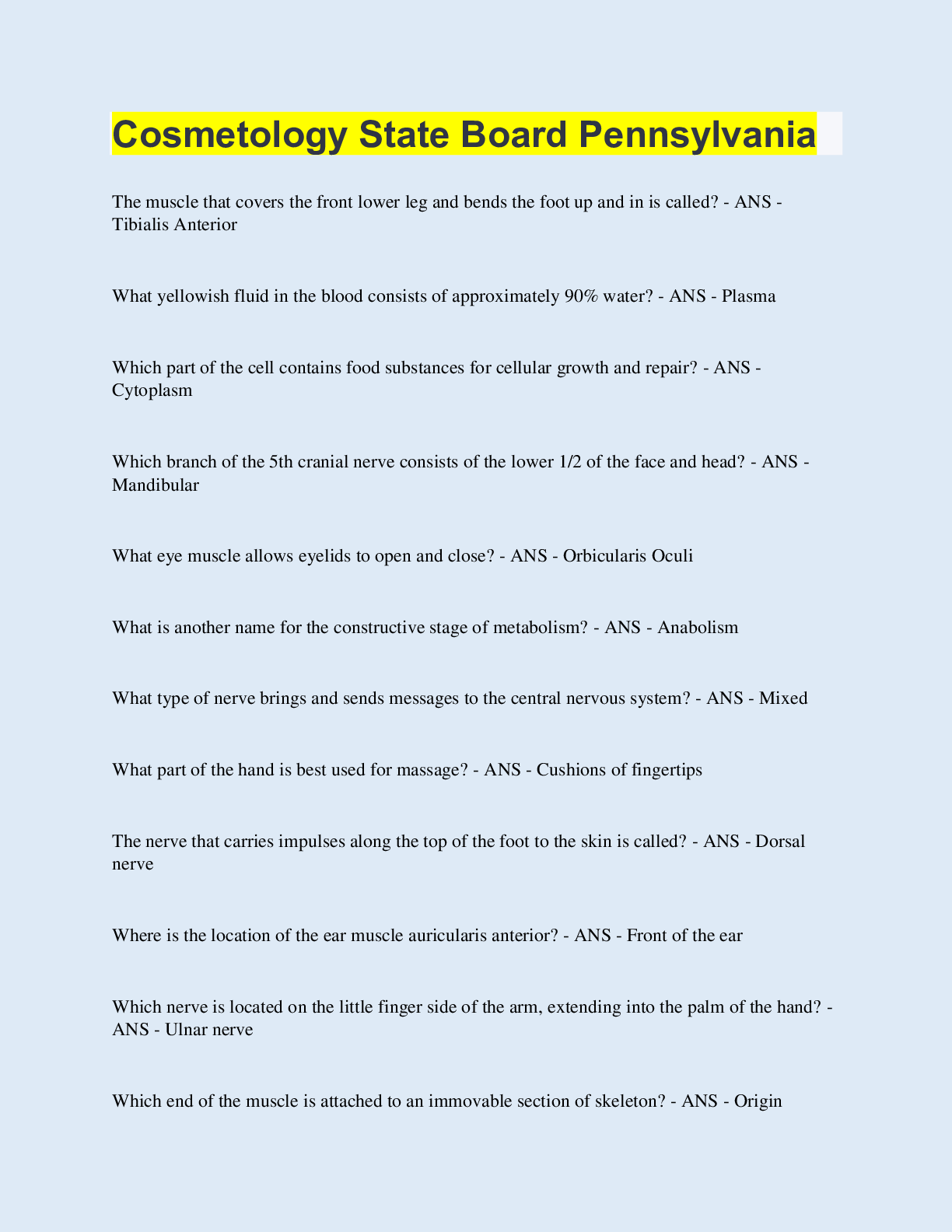 Preview image for Cosmetology State Board Pennsylvania | 200 Questions with 100% Correct Answers | Updated & Verified